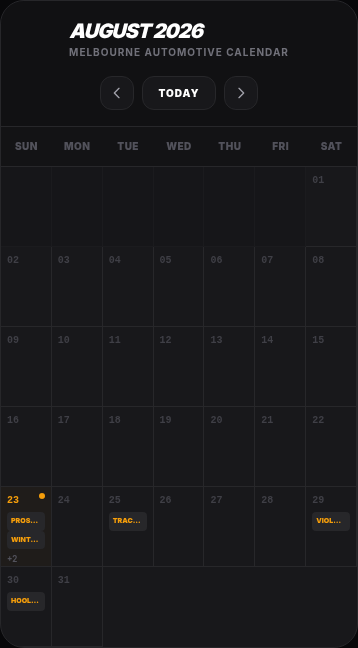 Real RevLink mobile automotive calendar with event entries