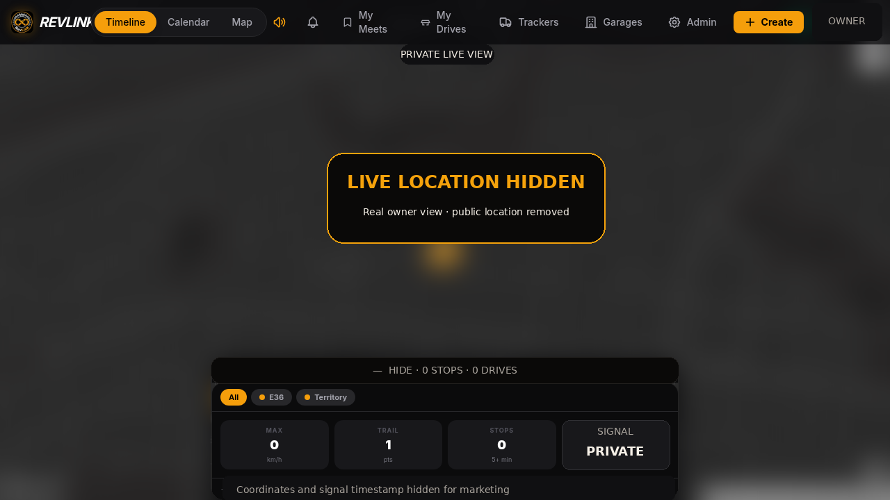 Privacy-sanitised RevLink personal Live vehicle map